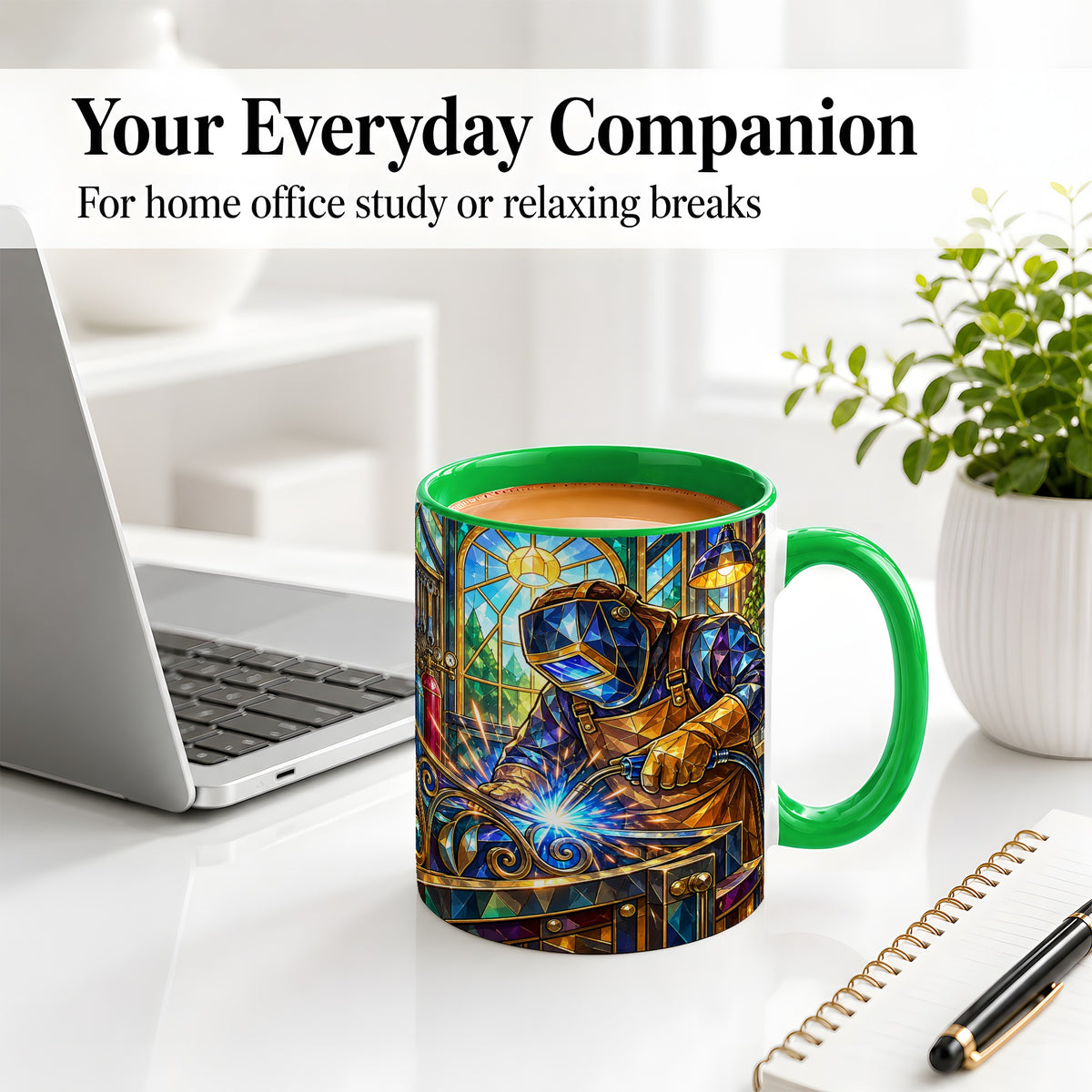 #pl[11oz|Green] Welding Workshop Ceramic Mug, Welder Sparks Art for Metalworkers