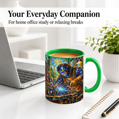 #pl[11oz|Green] Welding Workshop Ceramic Mug, Welder Sparks Art for Metalworkers