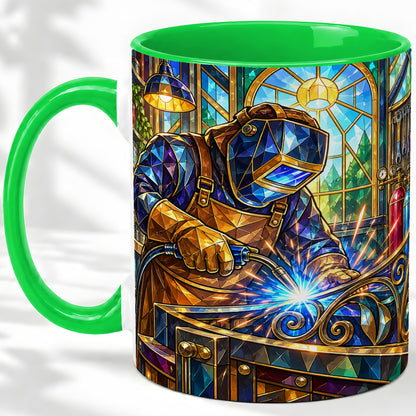 #pl[11oz|Green] Welding Workshop Ceramic Mug, Welder Sparks Art for Metalworkers
