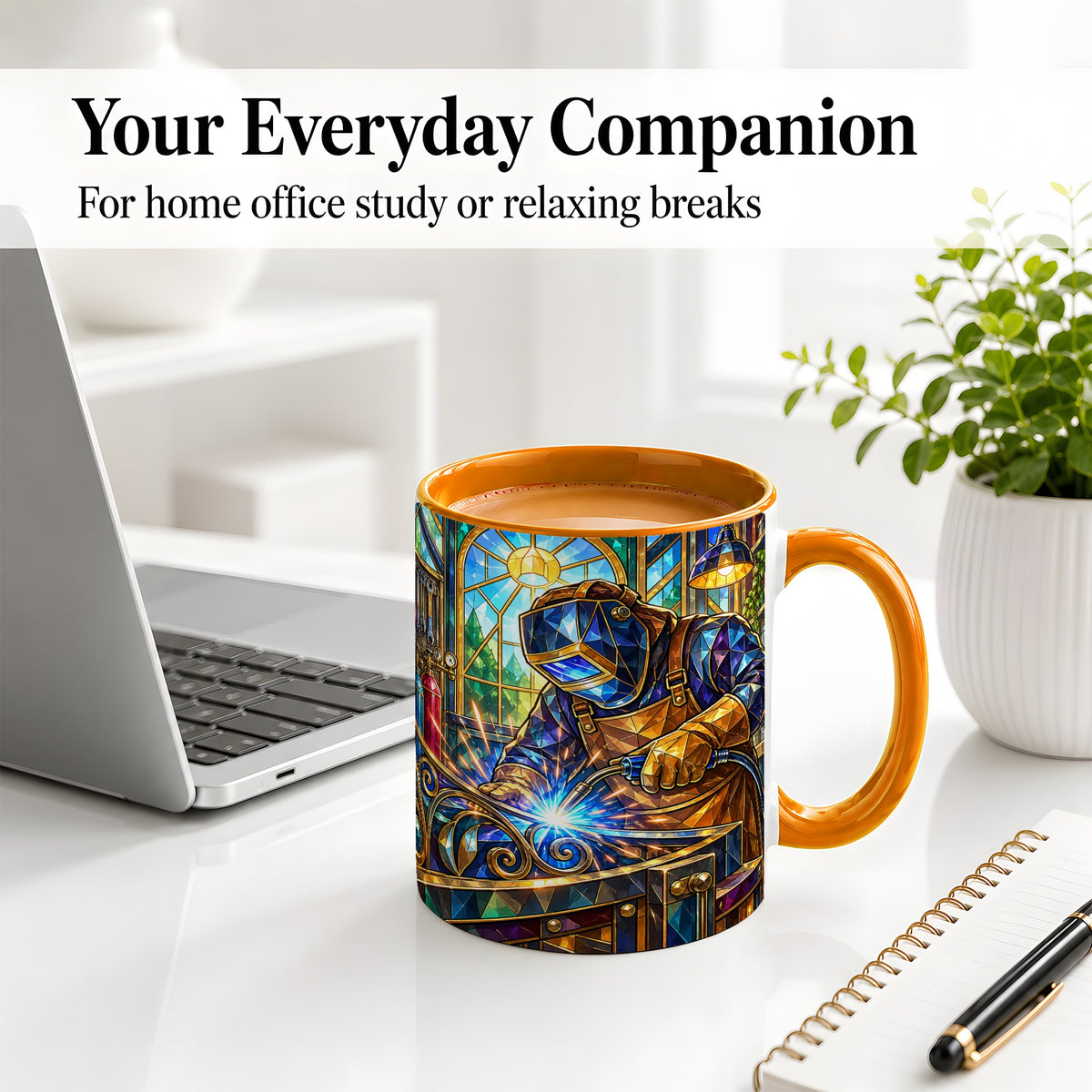 #pl[11oz|Orange] Welding Workshop Ceramic Mug, Welder Sparks Art for Metalworkers