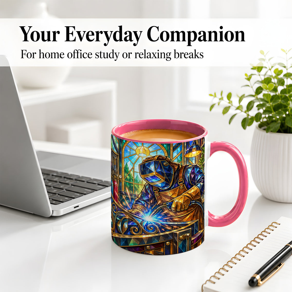 #pl[11oz|Pink] Welding Workshop Ceramic Mug, Welder Sparks Art for Metalworkers