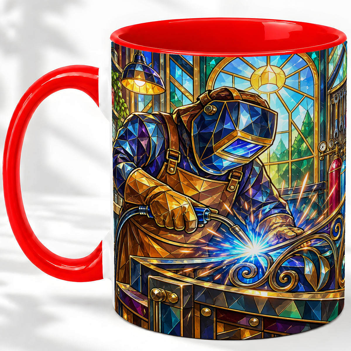 Welding Workshop Ceramic Mug, Welder Sparks Art for Metalworkers
