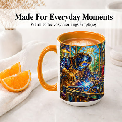 #pl[15oz|Orange] Welding Workshop Ceramic Mug, Welder Sparks Art for Metalworkers