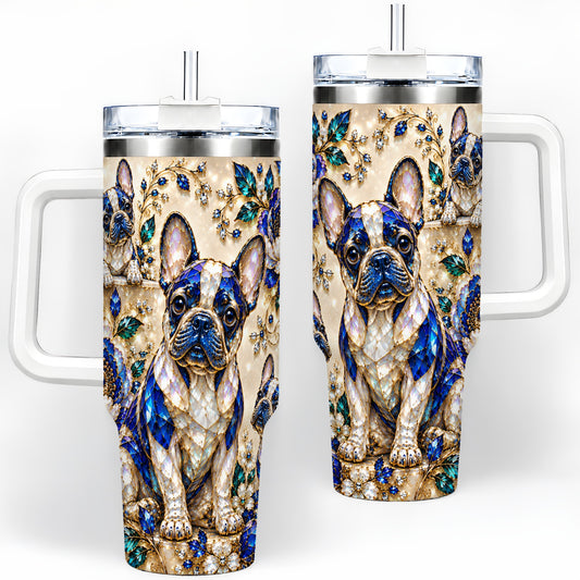French Bulldog Blue Gem Floral Art 40oz Tumbler for Dog Lovers