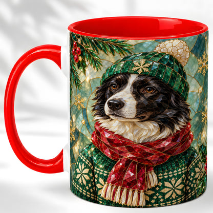 Stained Glass Border Collie Coffee Mug, Christmas Dog Mug, Ceramic Cup