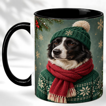 #pl[11oz|Black] Christmas Border Collie Coffee Mug, Cozy Sweater Dog Mug, Ceramic Cup