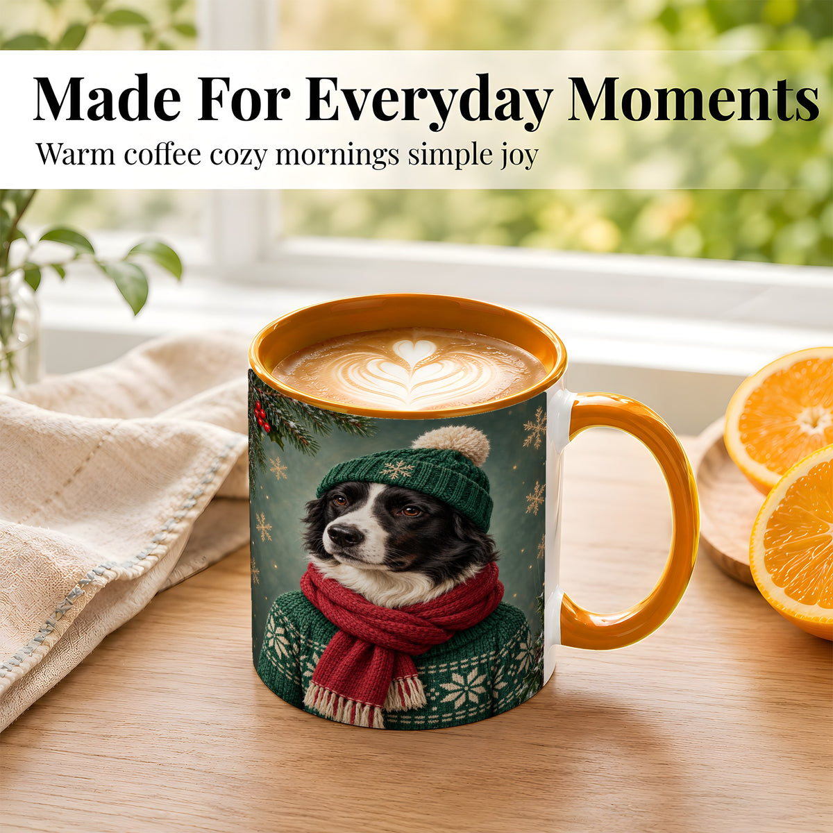 #pl[11oz|Orange] Christmas Border Collie Coffee Mug, Cozy Sweater Dog Mug, Ceramic Cup