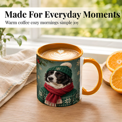 #pl[11oz|Orange] Christmas Border Collie Coffee Mug, Cozy Sweater Dog Mug, Ceramic Cup