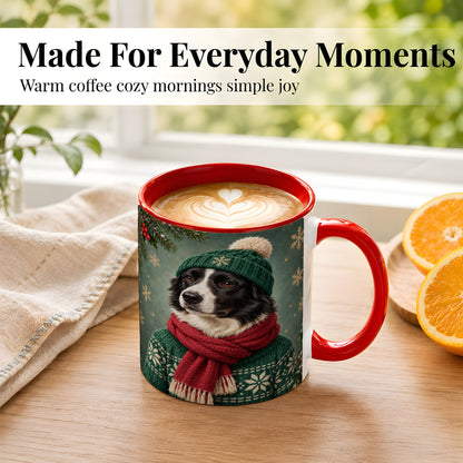 #pl[11oz|Red] Christmas Border Collie Coffee Mug, Cozy Sweater Dog Mug, Ceramic Cup