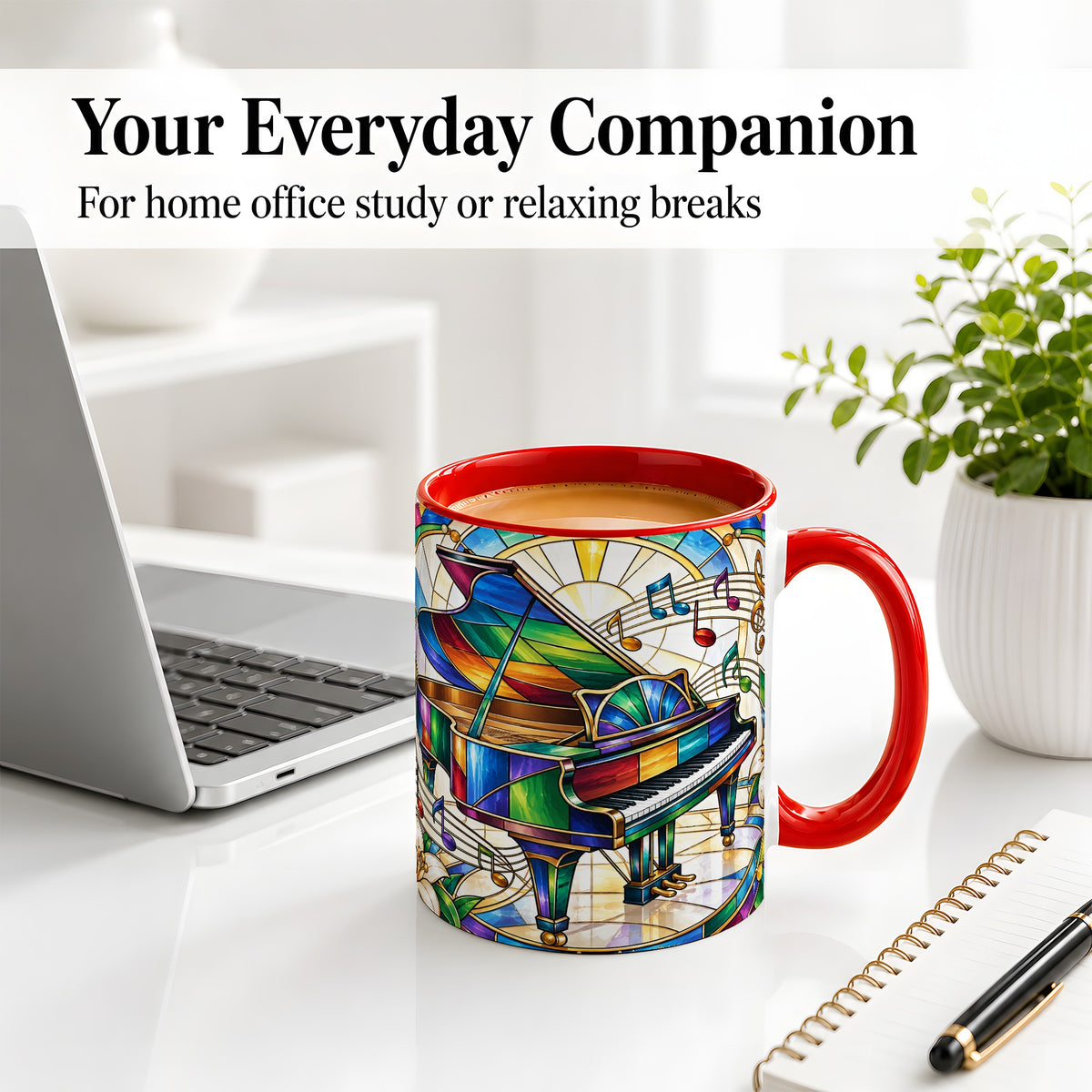 #pl[11oz|Red] Stained Glass Piano Ceramic Mug with Music Notes for Music Lovers