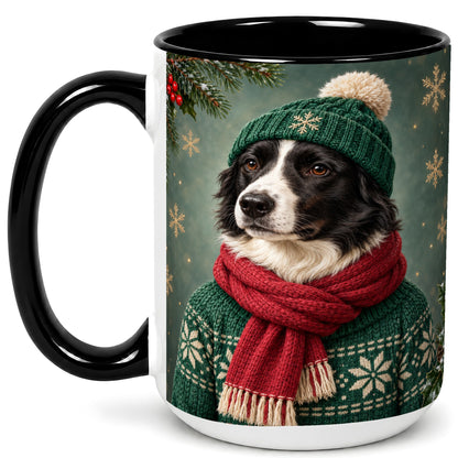 #pl[15oz|Black] Christmas Border Collie Coffee Mug, Cozy Sweater Dog Mug, Ceramic Cup