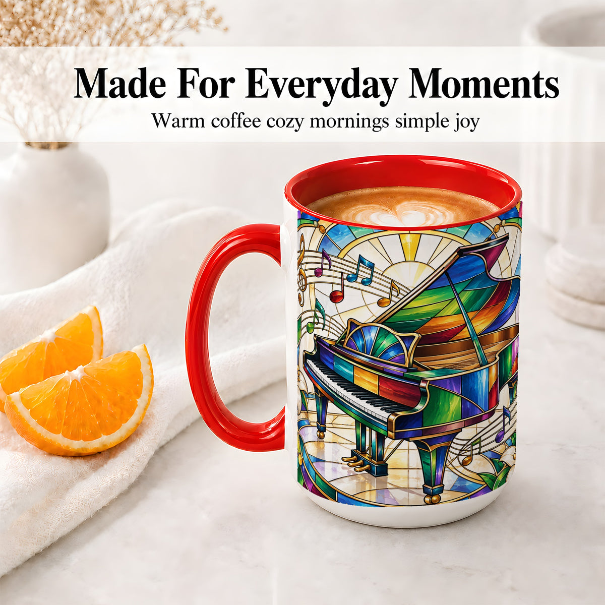 #pl[15oz|Red] Stained Glass Piano Ceramic Mug with Music Notes for Music Lovers