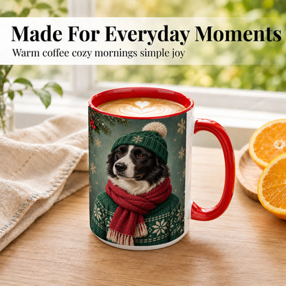 #pl[15oz|Red] Christmas Border Collie Coffee Mug, Cozy Sweater Dog Mug, Ceramic Cup