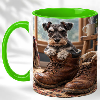 #pl[11oz|Green] Schnauzer Boots Coffee Mug, Cozy Dog Mug, Ceramic Cup