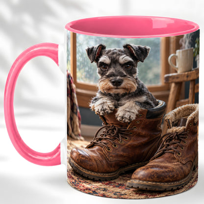 #pl[11oz|Pink] Schnauzer Boots Coffee Mug, Cozy Dog Mug, Ceramic Cup