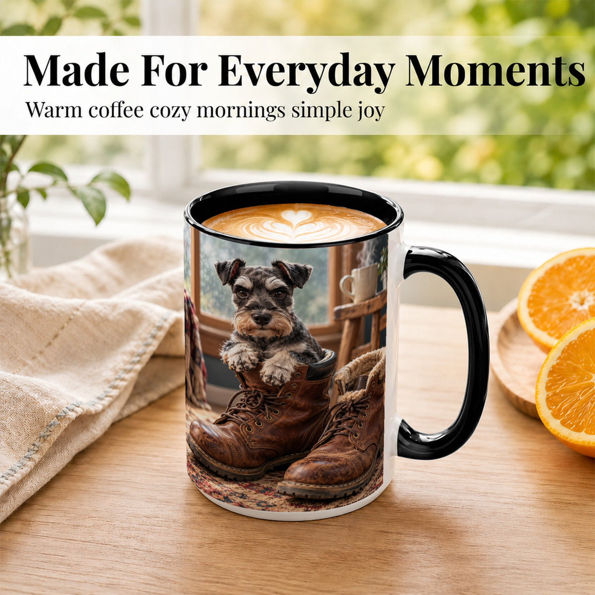 #pl[15oz|Black] Schnauzer Boots Coffee Mug, Cozy Dog Mug, Ceramic Cup