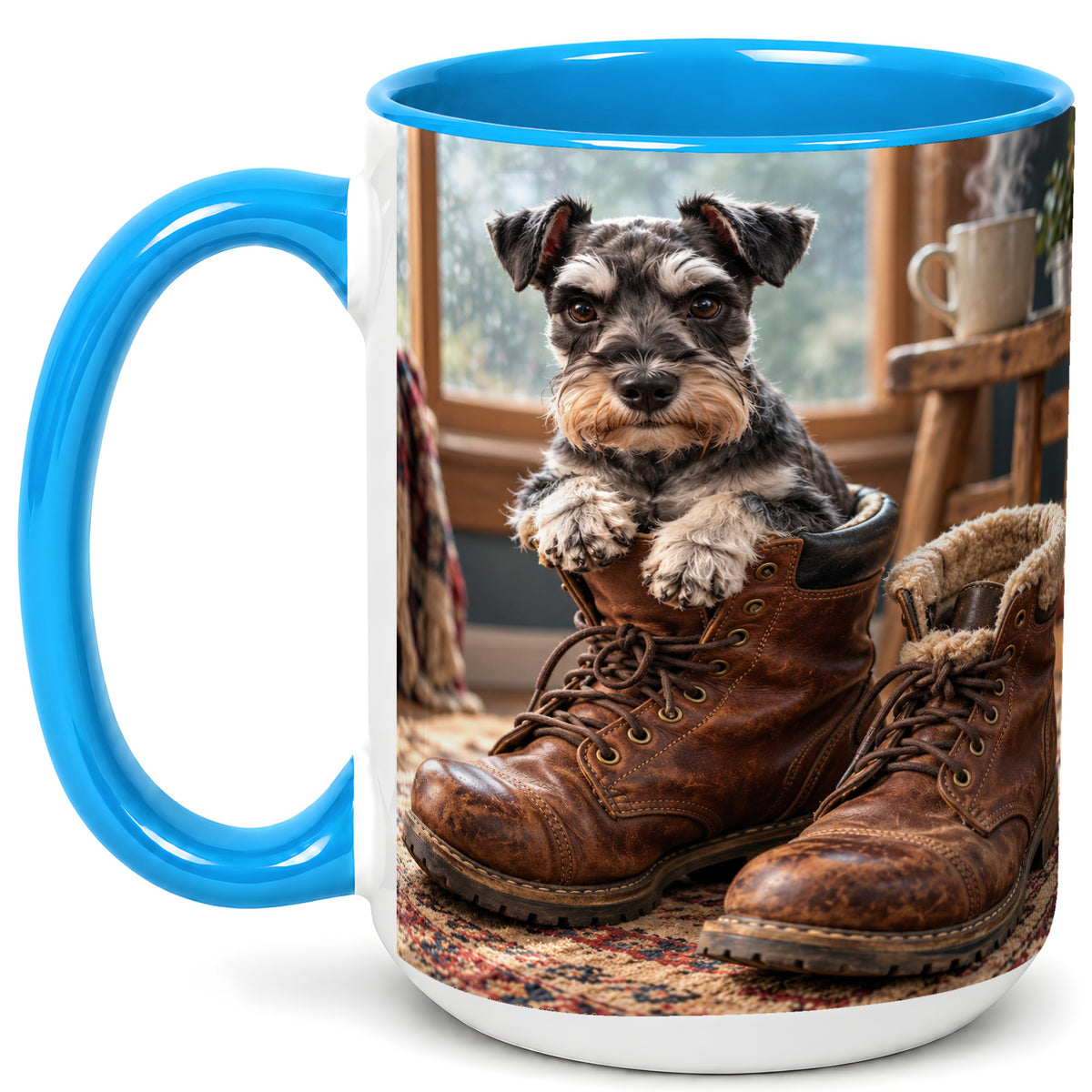 #pl[15oz|Blue] Schnauzer Boots Coffee Mug, Cozy Dog Mug, Ceramic Cup