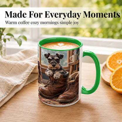 #pl[15oz|Green] Schnauzer Boots Coffee Mug, Cozy Dog Mug, Ceramic Cup