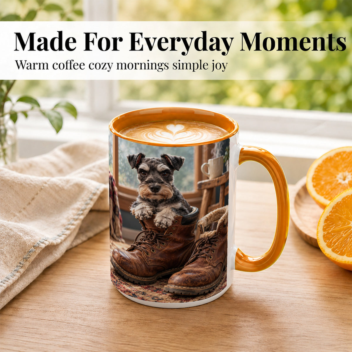 #pl[15oz|Orange] Schnauzer Boots Coffee Mug, Cozy Dog Mug, Ceramic Cup