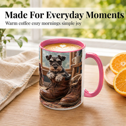 #pl[15oz|Pink] Schnauzer Boots Coffee Mug, Cozy Dog Mug, Ceramic Cup
