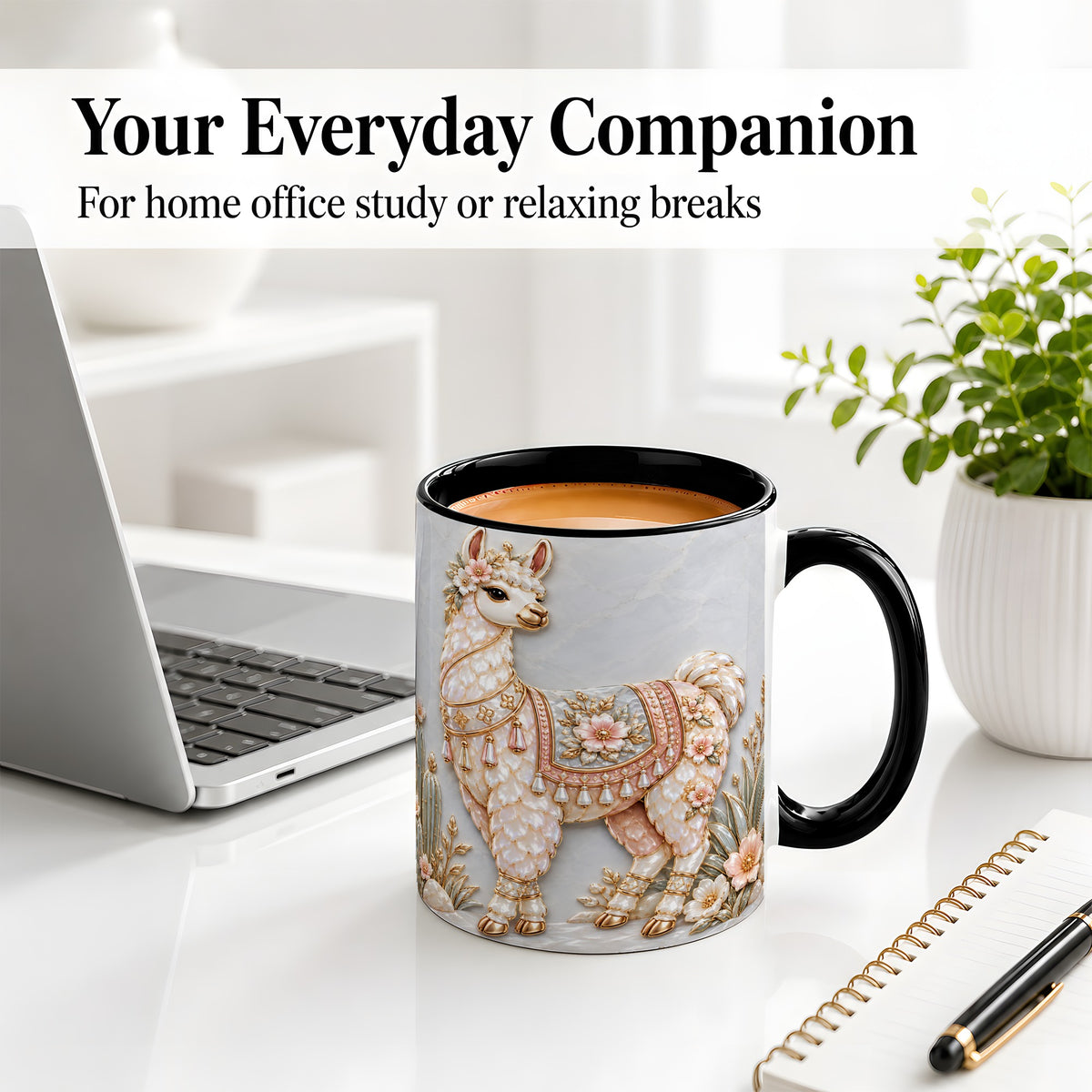 #pl[11oz|Black] Floral Alpaca Ceramic Mug with Cactus and Desert Artwork