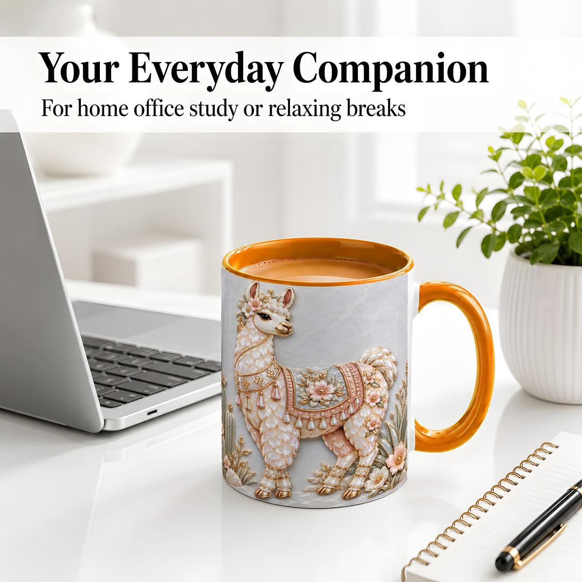 #pl[11oz|Orange] Floral Alpaca Ceramic Mug with Cactus and Desert Artwork