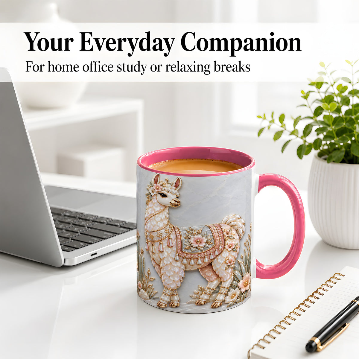 #pl[11oz|Pink] Floral Alpaca Ceramic Mug with Cactus and Desert Artwork