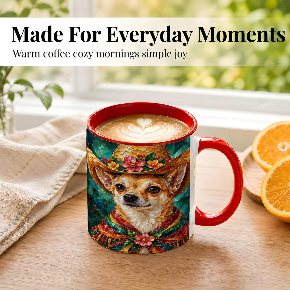 #pl[11oz|Red] Chihuahua Stained Glass Coffee Mug, Western Dog Mug, Ceramic Cup