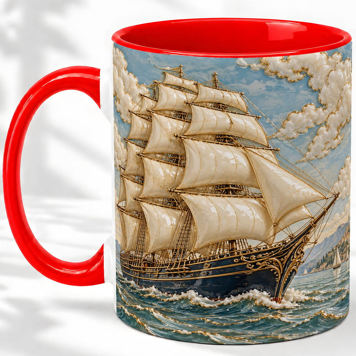 Sailing Ship Ceramic Mug, Coastal Ocean Artwork for Nautical Fans