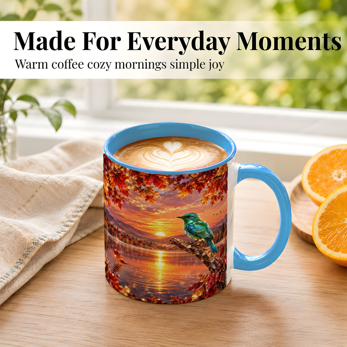 #pl[11oz|Blue] Crystal Bird Coffee Mug, Autumn Maple Mug, Ceramic Cup