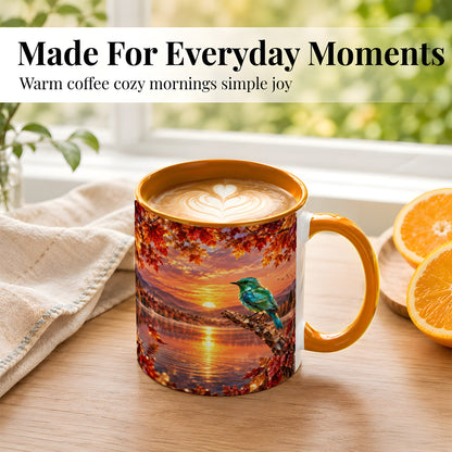 #pl[11oz|Orange] Crystal Bird Coffee Mug, Autumn Maple Mug, Ceramic Cup