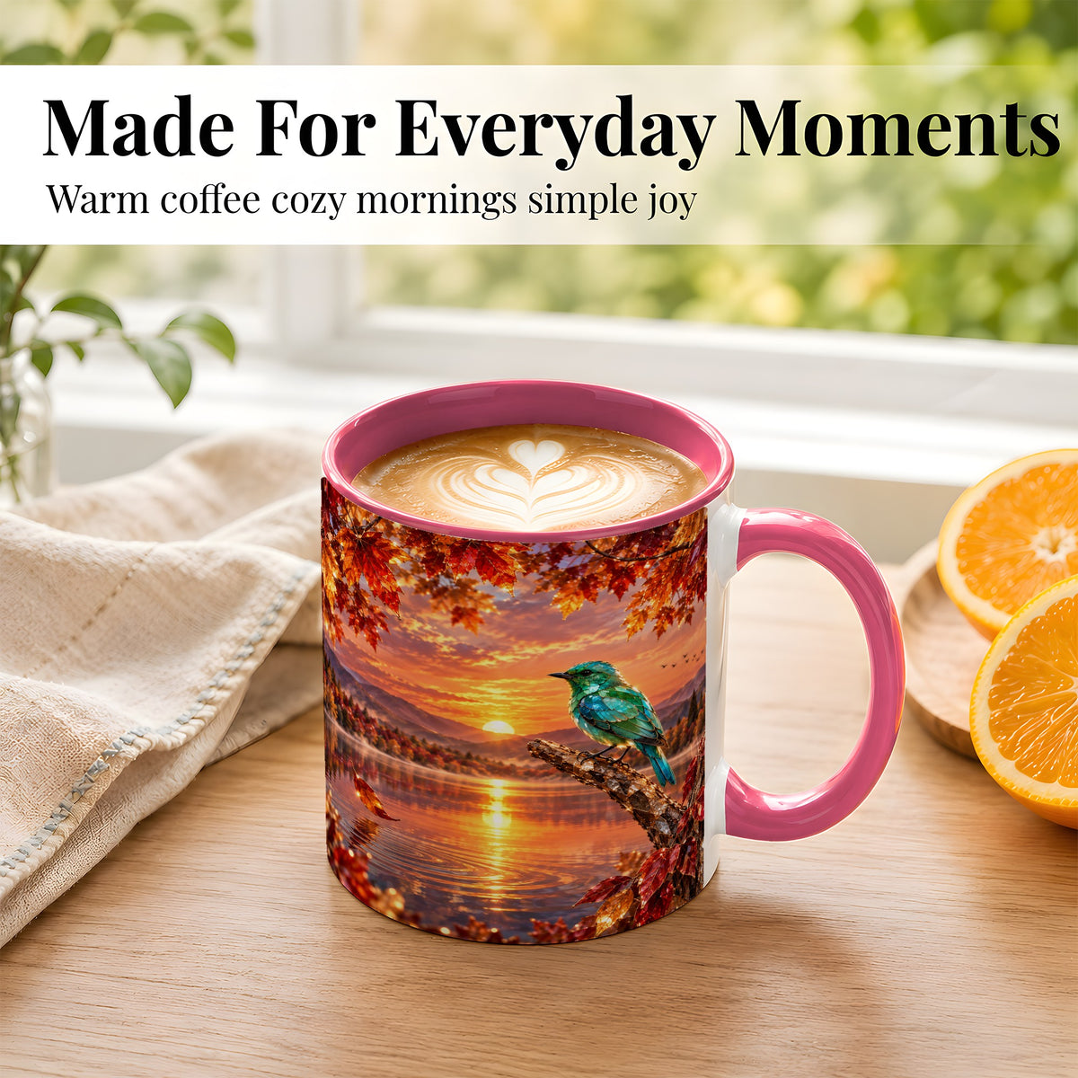 #pl[11oz|Pink] Crystal Bird Coffee Mug, Autumn Maple Mug, Ceramic Cup
