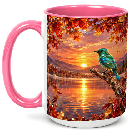#pl[15oz|Pink] Crystal Bird Coffee Mug, Autumn Maple Mug, Ceramic Cup