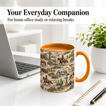 #pl[11oz|Orange] Western Desert Ceramic Mug with Cowboy Ranch Art for Horse Lovers