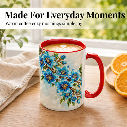 #pl[15oz|Red] Blue Crystal Floral Coffee Mug, Gemstone Blossom Mug, Ceramic Cup