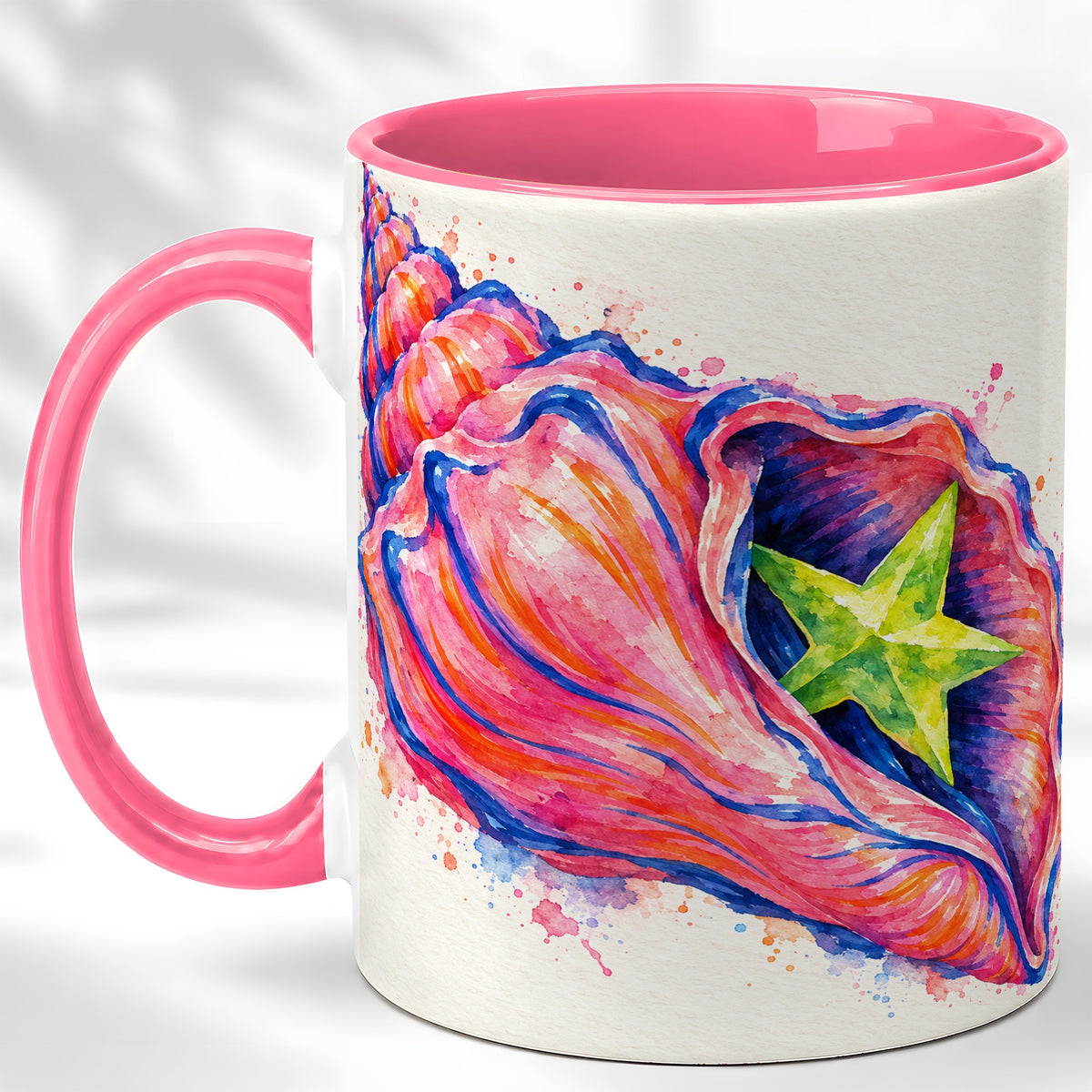 #pl[11oz|Pink] Pink Seashell Coffee Mug, Colorful Conch Shell Mug, Ceramic Cup