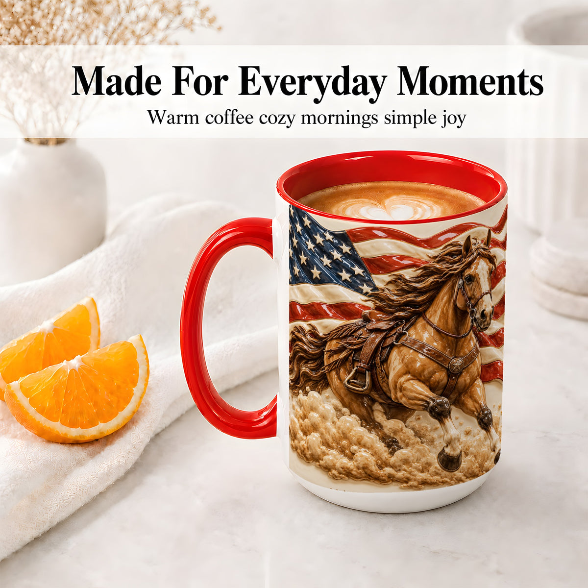 #pl[15oz|Red] Patriotic Horse Ceramic Mug with American Flag Equestrian Artwork