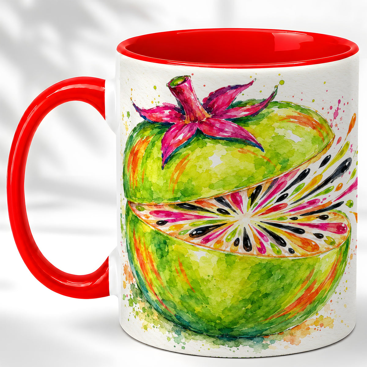 Tropical Fruit Coffee Mug, Colorful Watercolor Mug, Ceramic Cup