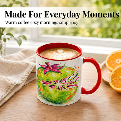 #pl[11oz|Red] Tropical Fruit Coffee Mug, Colorful Watercolor Mug, Ceramic Cup