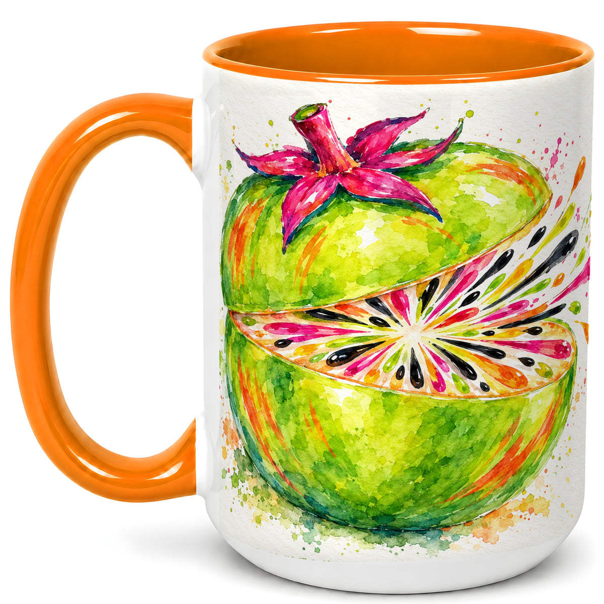 #pl[15oz|Orange] Tropical Fruit Coffee Mug, Colorful Watercolor Mug, Ceramic Cup