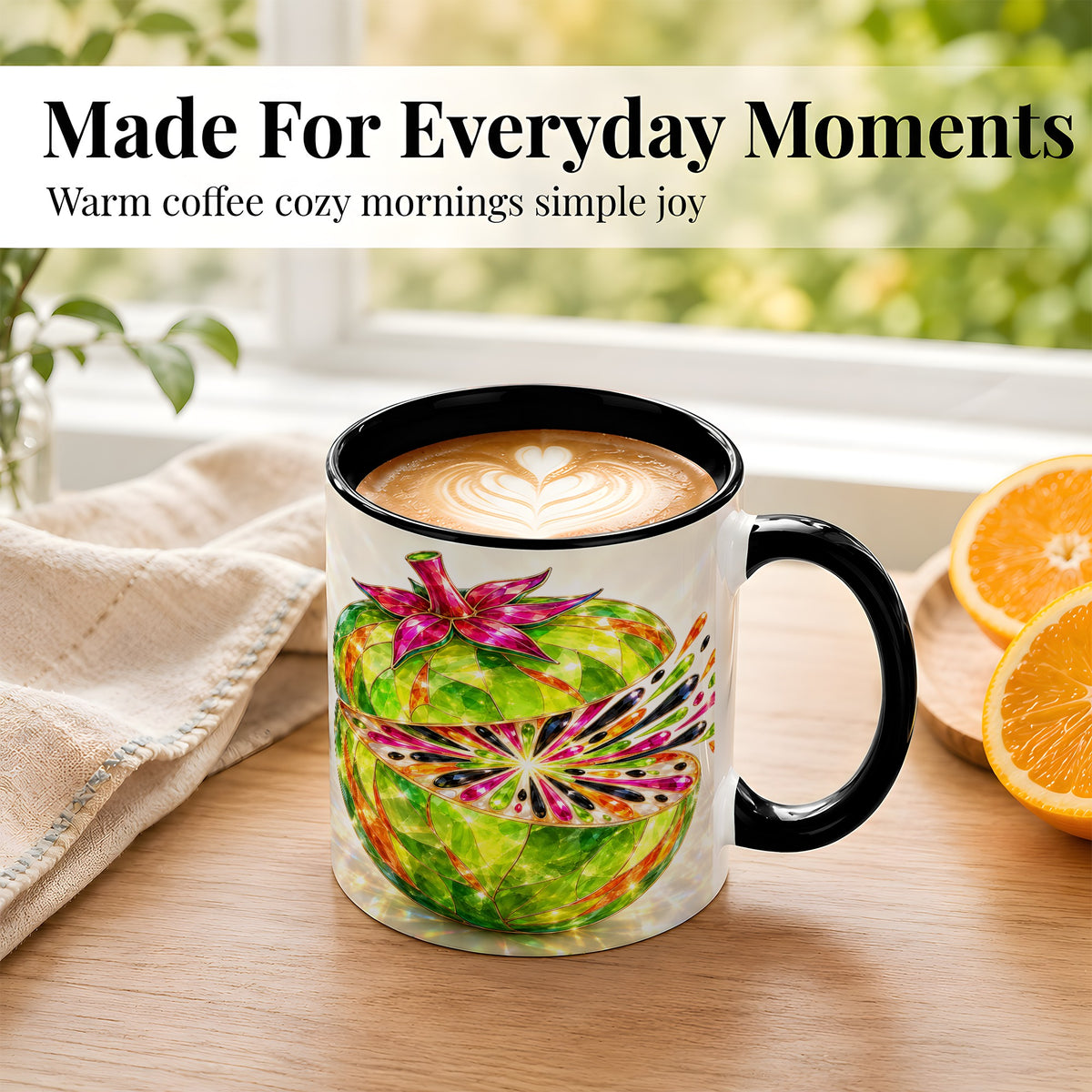 #pl[11oz|Black] Jeweled Fruit Coffee Mug, Stained Glass Style Mug, Ceramic Cup