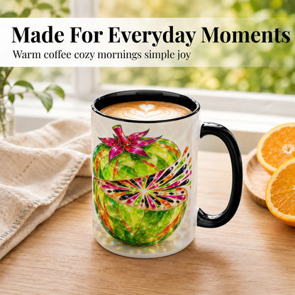 #pl[15oz|Black] Jeweled Fruit Coffee Mug, Stained Glass Style Mug, Ceramic Cup