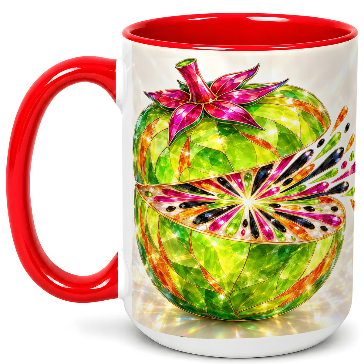#pl[15oz|Red] Jeweled Fruit Coffee Mug, Stained Glass Style Mug, Ceramic Cup