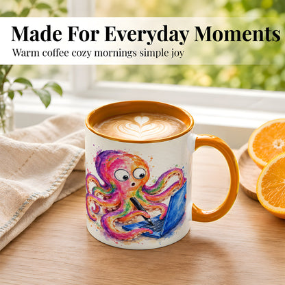 #pl[11oz|Orange] Rainbow Octopus Coffee Mug, Funny Sea Creature Mug, Ceramic Cup
