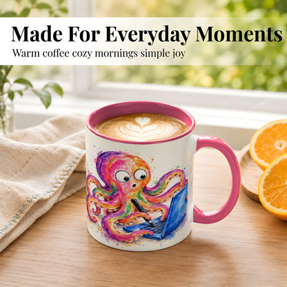 #pl[11oz|Pink] Rainbow Octopus Coffee Mug, Funny Sea Creature Mug, Ceramic Cup