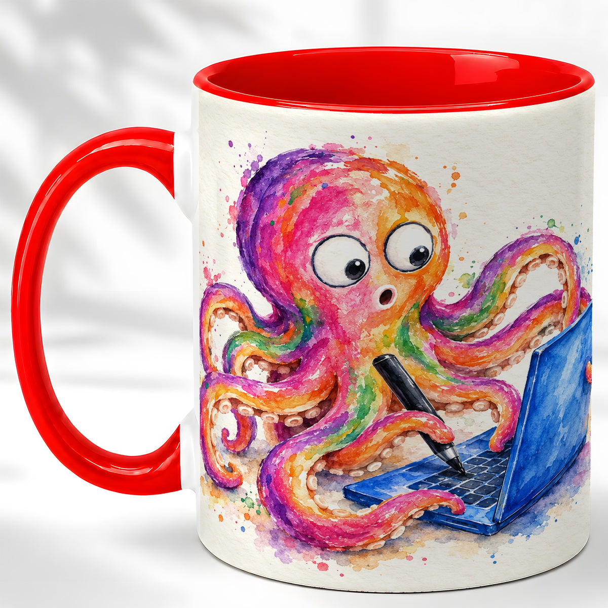 Rainbow Octopus Coffee Mug, Funny Sea Creature Mug, Ceramic Cup