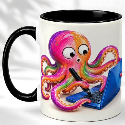 #pl[11oz|Black] Funny Octopus Coffee Mug, Rainbow Cartoon Sea Animal Mug, Ceramic Cup