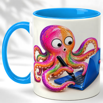 #pl[11oz|Blue] Funny Octopus Coffee Mug, Rainbow Cartoon Sea Animal Mug, Ceramic Cup