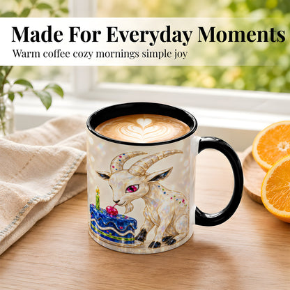 #pl[11oz|Black] Crystal Goat Coffee Mug, White Birthday Goat Mug, Ceramic Cup