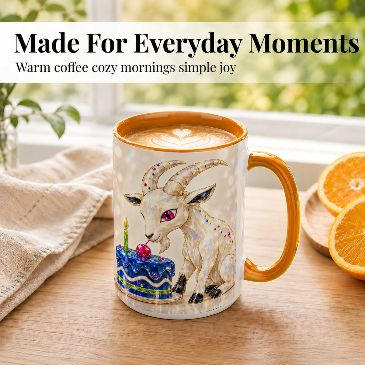 #pl[15oz|Orange] Crystal Goat Coffee Mug, White Birthday Goat Mug, Ceramic Cup